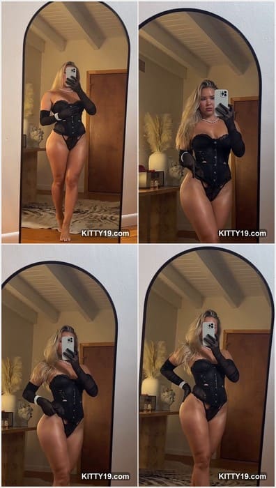 Catlin Hill sexy blonde in hot tight black dress without lingerie, bra and panties. Amazing fitness girl need ridding and fucking.